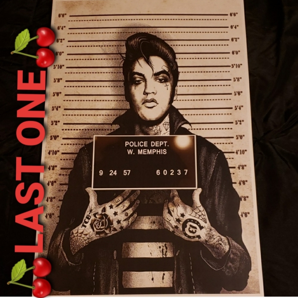 Lowbrow Elvis Presley Memphis Police Linup Mugshot 11" x 17"  Tattoo Art Print